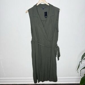 New Torrid Midi Slub Sleeveless Shirt Dress Deep‎ Depths Green Womens 3X